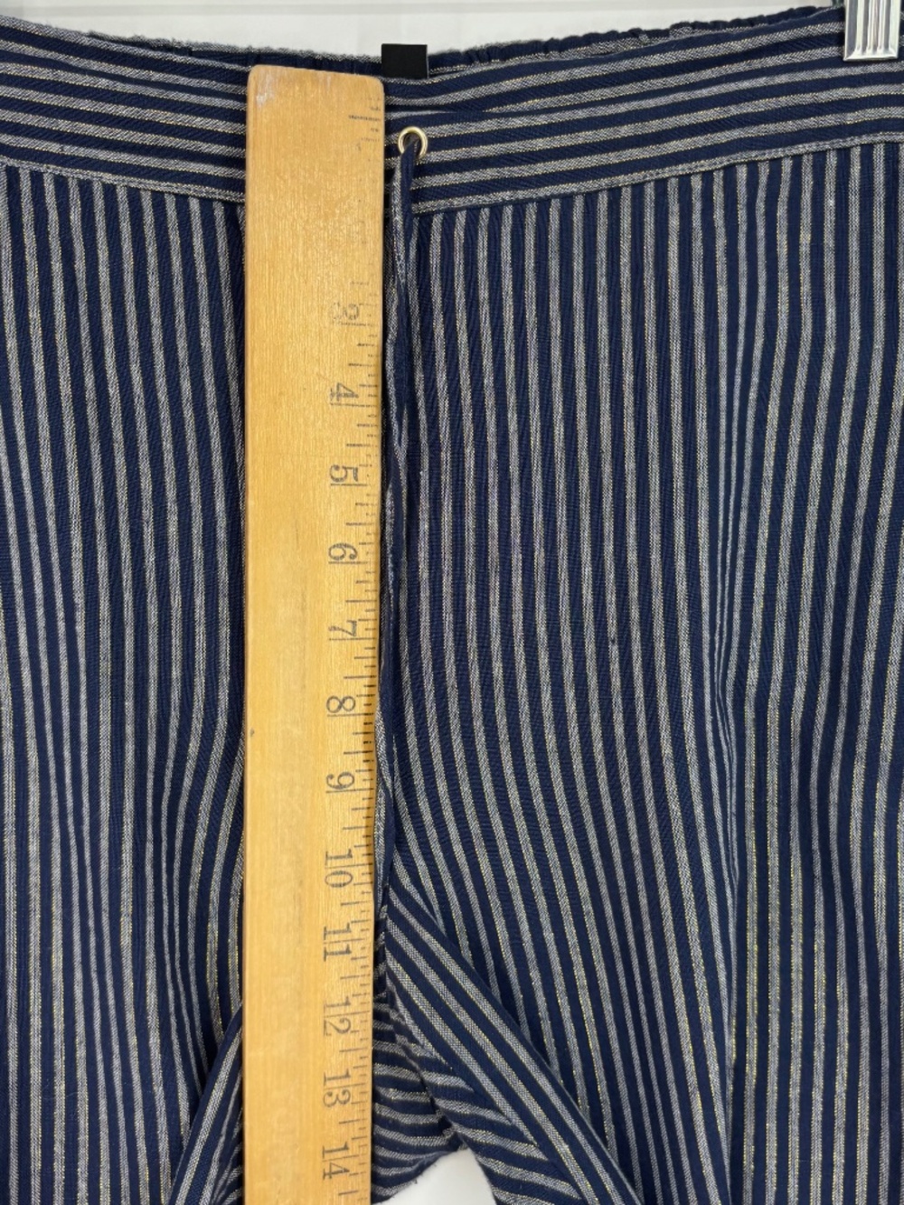Ellen Tracy Womens Large Pull-On Pants Navy Blue Gold Metallic Stripes Linen - Picture 4 of 9